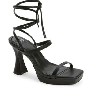 BP Netta Platform Sandal in Black Size: 9.5M wrapped ankle dramatic flare heel
